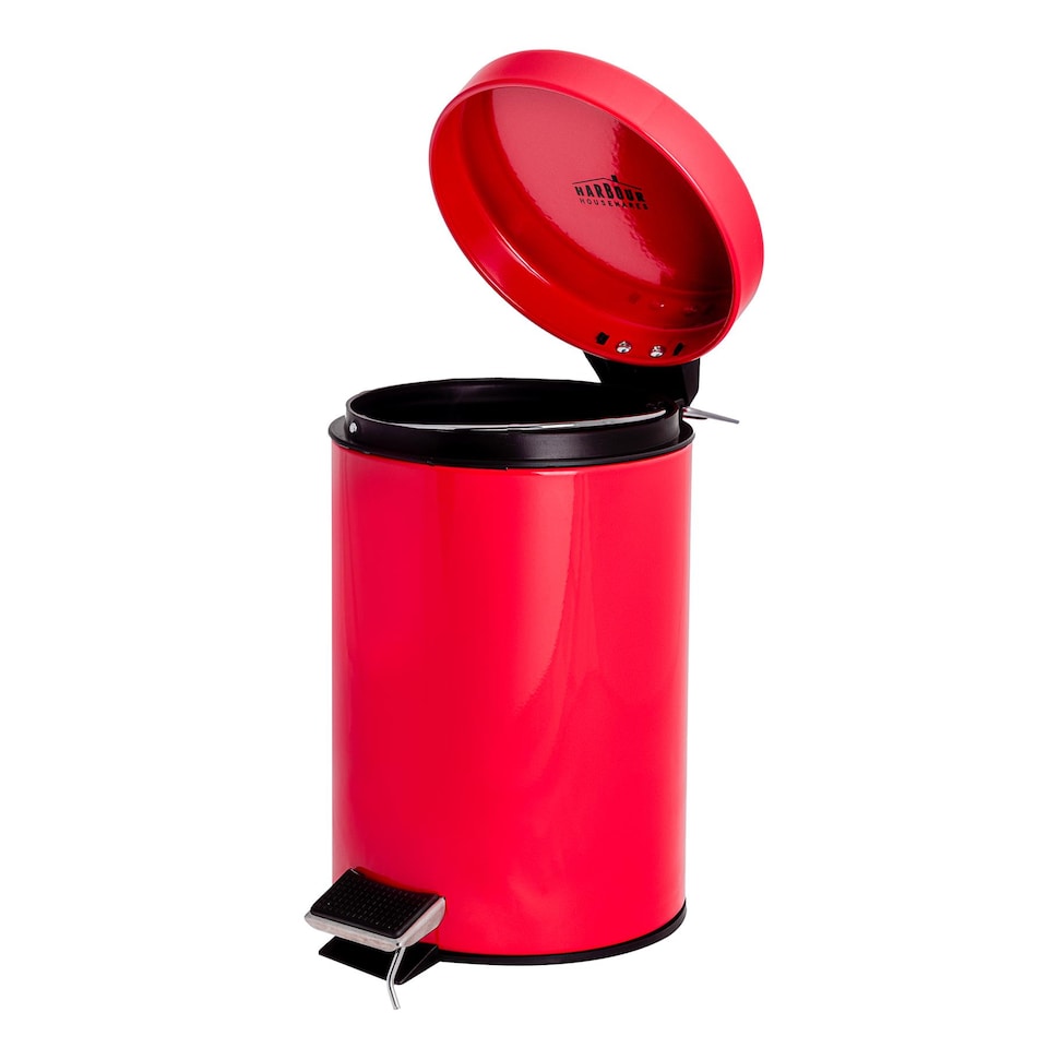 image 1 of Harbour Housewares Bathroom Pedal Bin - 3L - Red - Round Stainless Steel Slim Rubbish Dustbin Lid and Inner Liner Bucket