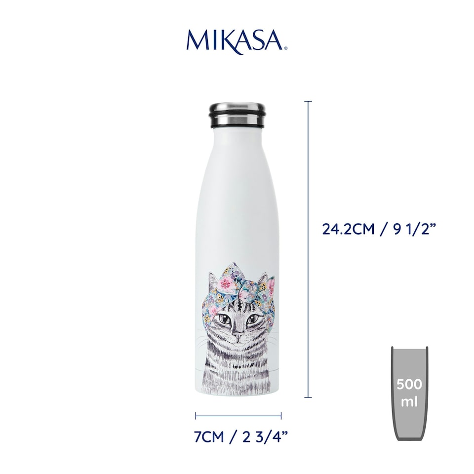 image 1 of Mikasa Water Bottle Cat Stainless Steel 500ml Multi | One Size