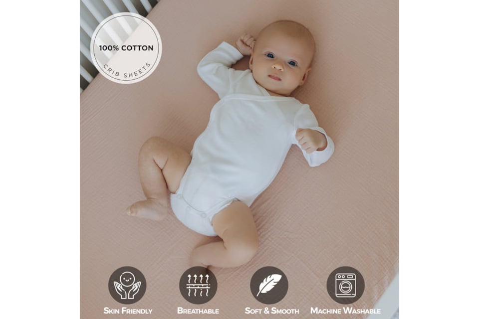 image 1 of MHG Living Muslin Cot Sheets - 100% Cotton Rose/Pink Cot Sheets - 70x140