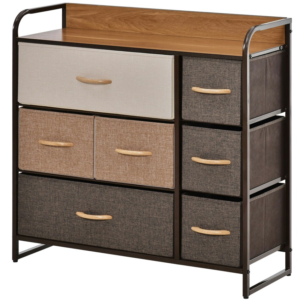 image 1 of HOMCOM 3-Tier Fabric Bedroom Dresser with 7 Foldable Drawers, Multi-Colored