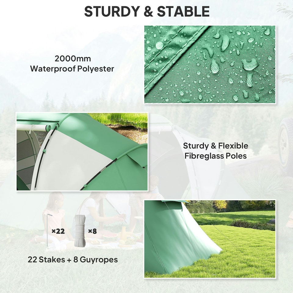 image 1 of Outsunny 4-6 Persons Camping Tent Dome Family Travel Group Hiking Room Fishing Green | Green and White