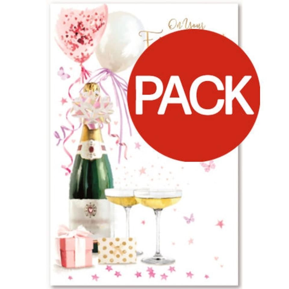 Simon Elvin Champagne Bottle Engagement Greetings Card (Pack of 6) - White/Multicoloured - One Size