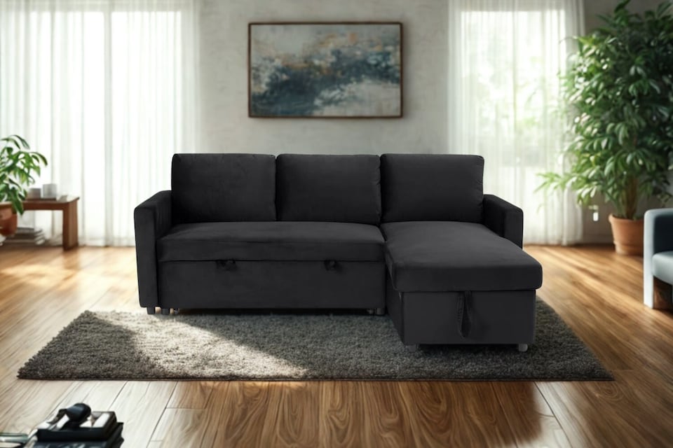 image 1 of The Tranquilo 3 Seater Sofa Bed in Black or Navy | Black | One Size