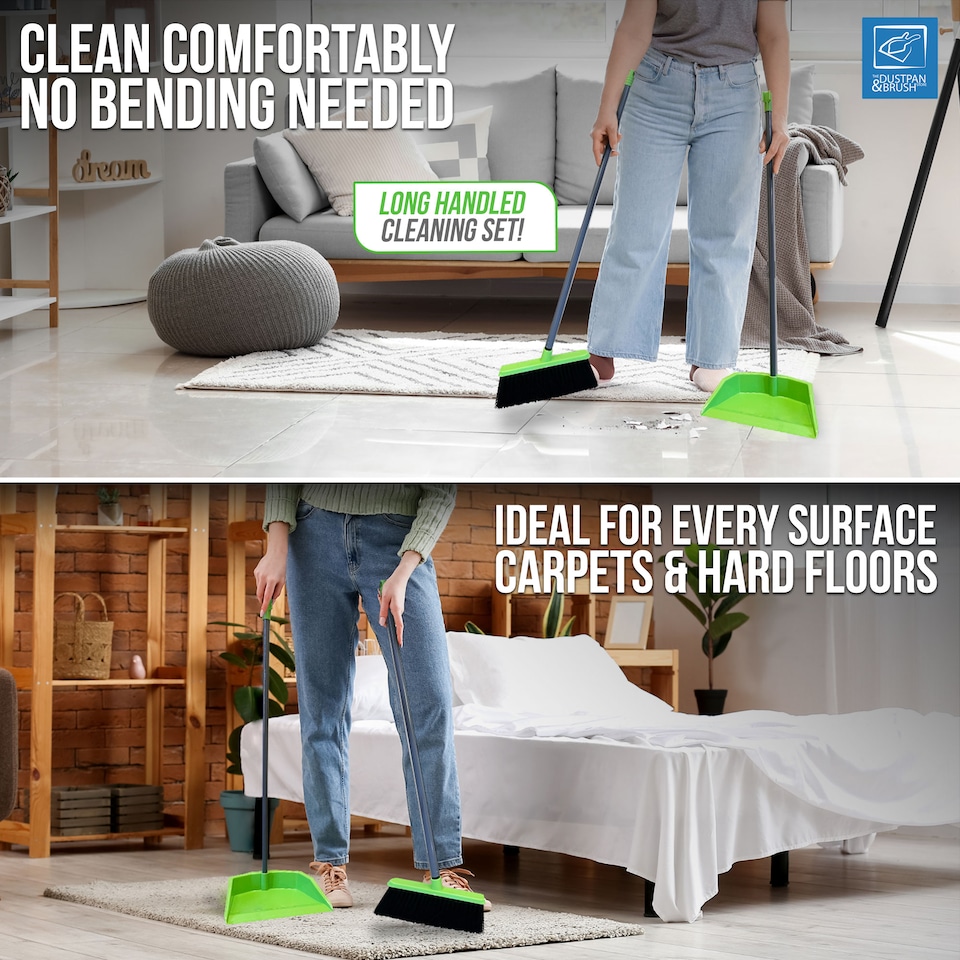 image 1 of Long Handled Upright Dustpan and Brush Set Ergonomic Standing Sweeper