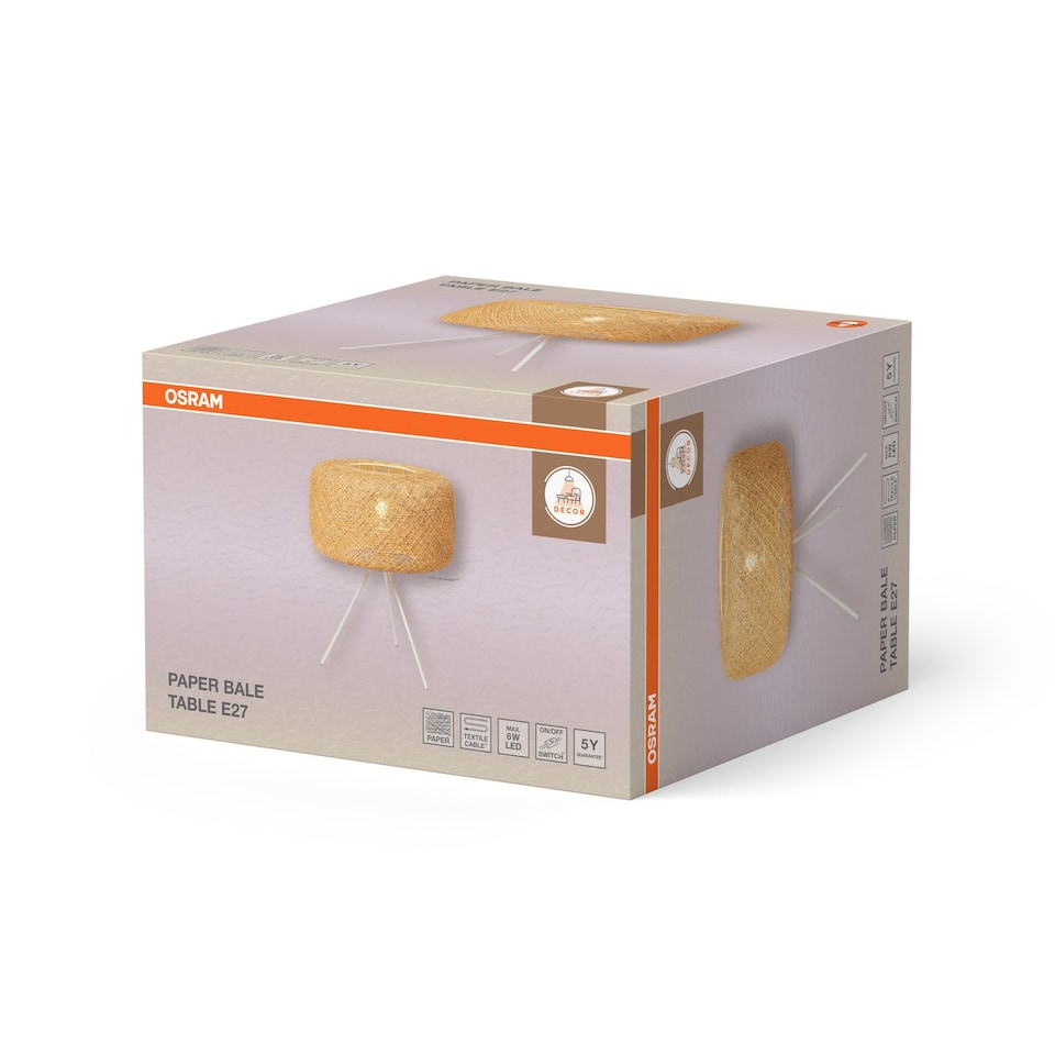 image 1 of Osram Decor Paper Bale Table Lamp E27 Beige Boho Style Bedside Desk Light