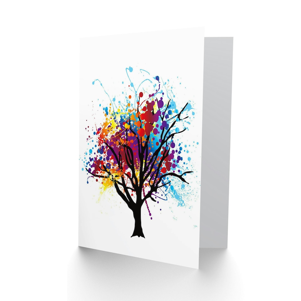 image 1 of Vibrant Paint Splat Abstract Tree Rainbow Colourful Greeting Card