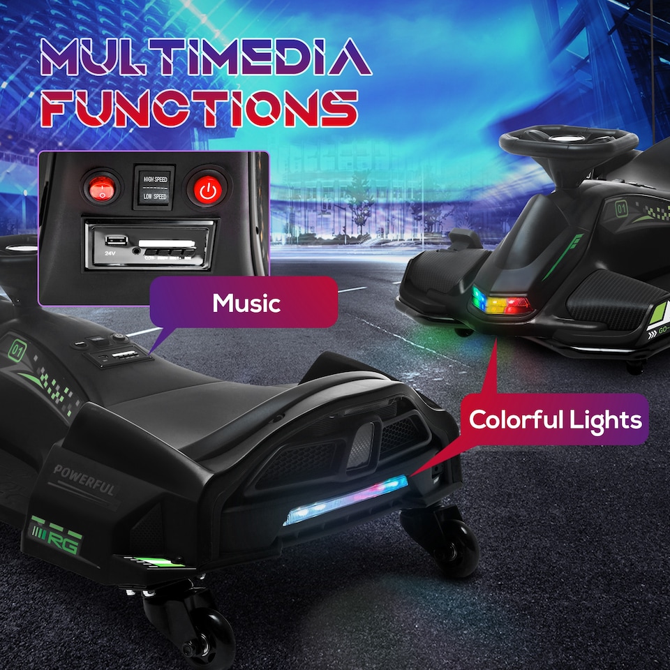 image 1 of HOMCOM 12V Electric Go Kart for Kids with Music, LED Lights, Black