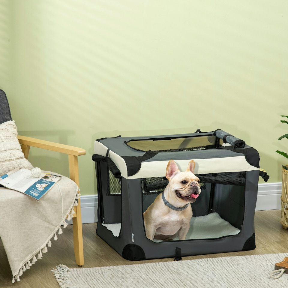 image 1 of PawHut 70cm Foldable Pet Carrier Bag Soft Travel Dog Crate for Small Dogs Grey