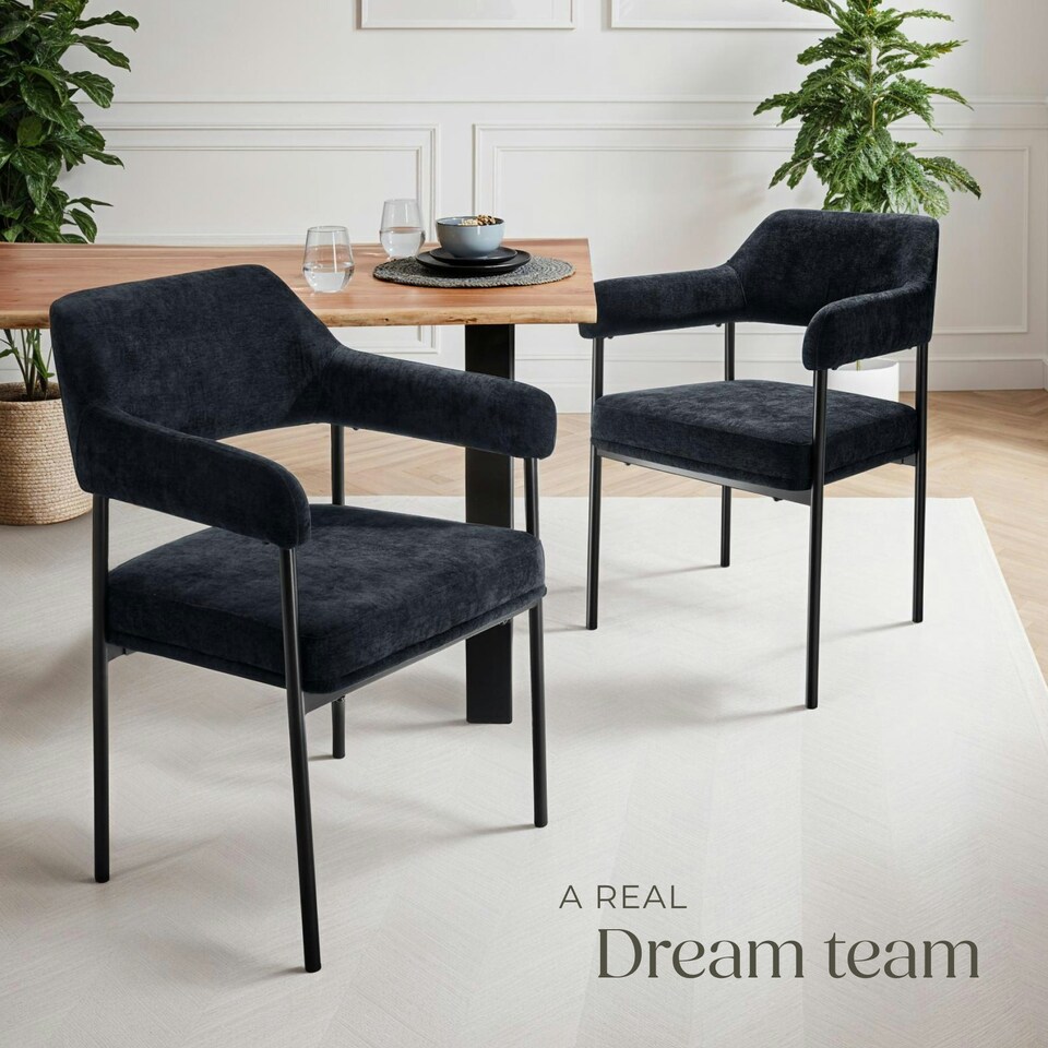 image 1 of Armchair Doe - durable fabric, black powder-coated legs, 120 kg load, 58 x 62 x 85 cm - Set of 2 Black | Woven Fabric Black/Black