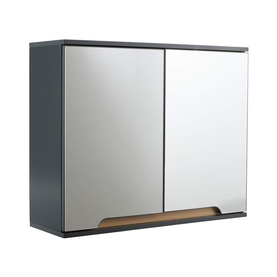 image 1 of Bathroom Cabinet Wall Mounted Mirrored Vanity Storage Organiser | Grey