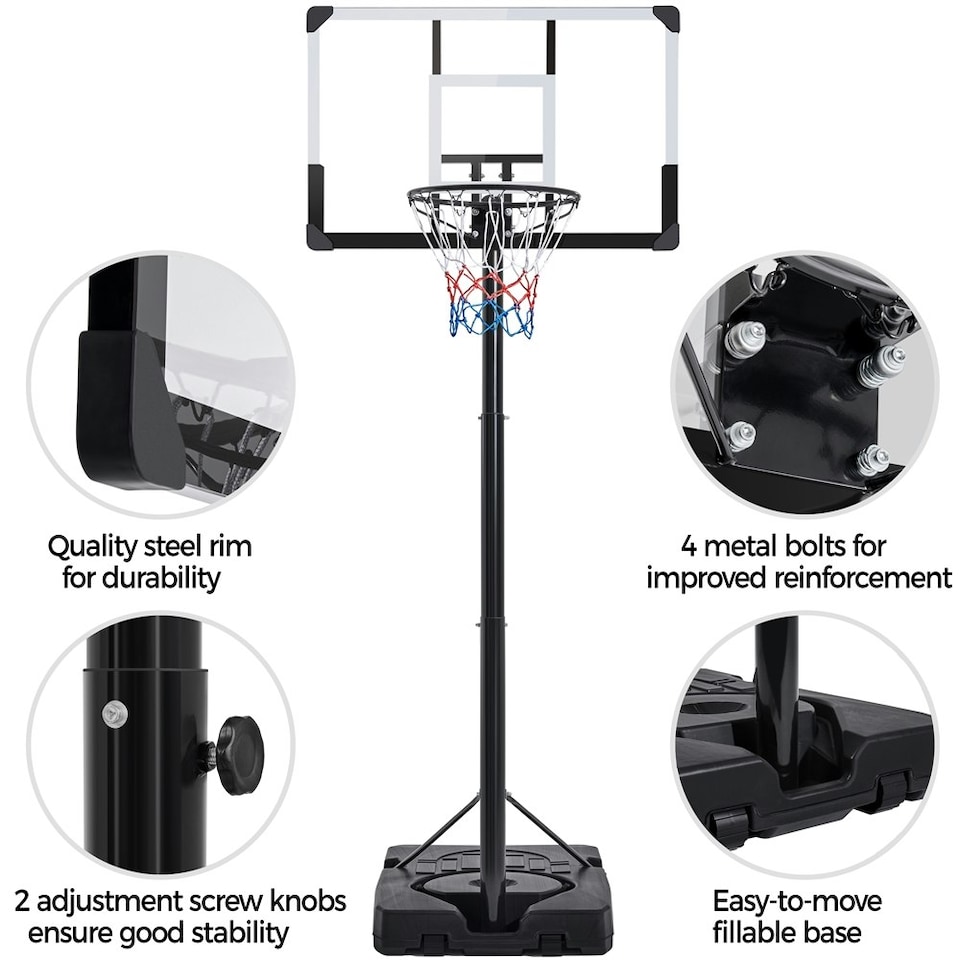 image 1 of Yaheetech Portable Basketball Hoop System 228 - 303 cm Hoop Height Adjustment Black
