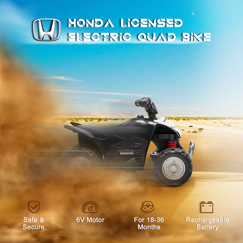 image 1 of AIYAPLAY Honda Licensed Kids Electric Quad Bike 6V ATV for 1.5-3 Years, Black