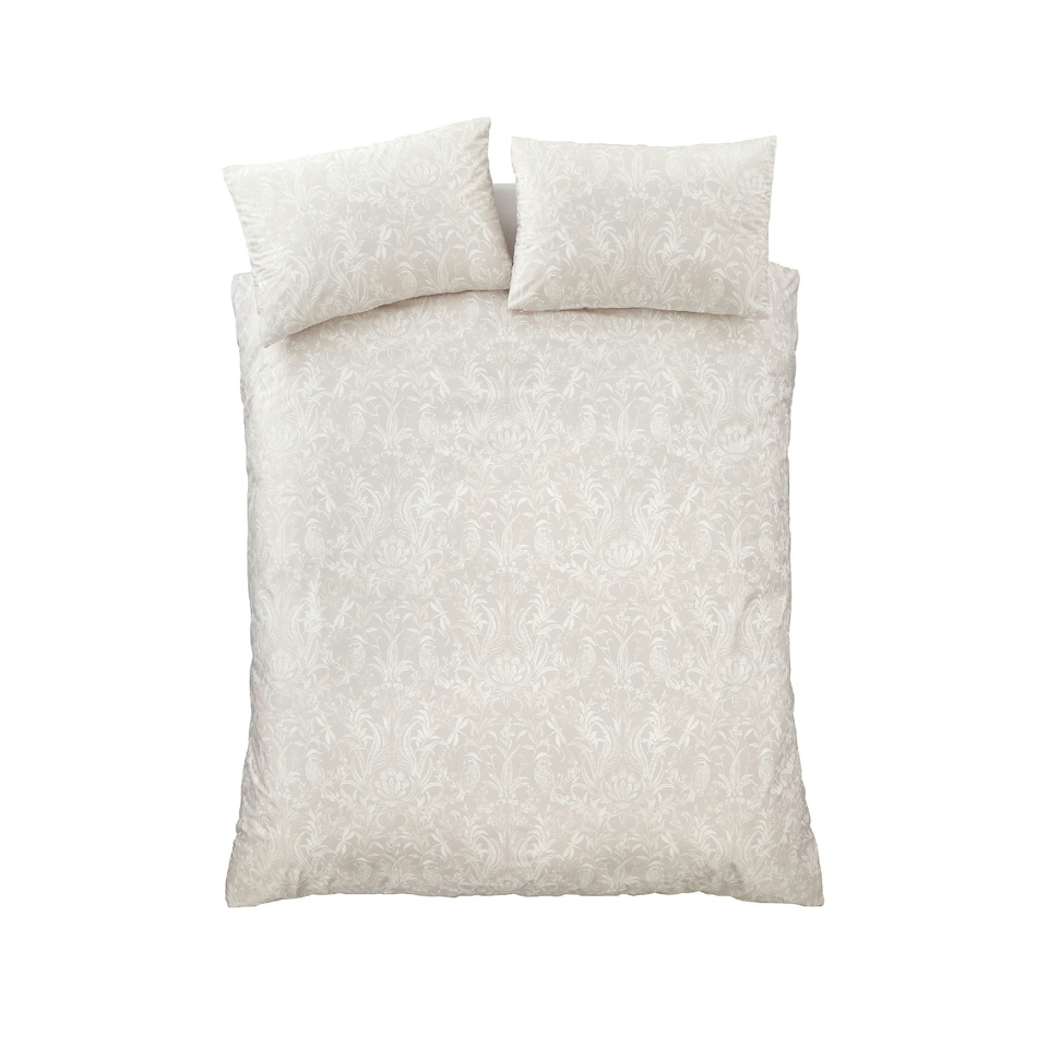 image 1 of Bridgerton By Catherine Lansfield Regal Birds Soft Velvet Duvet Cover Set Natural Cream | King