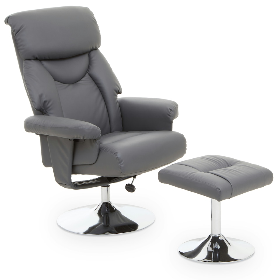 image 1 of Interiors by Premier Comfortable Grey Leather Effect Reclining Chair and footstool, Easy to Clean Leather Chair, Comfy Footstool