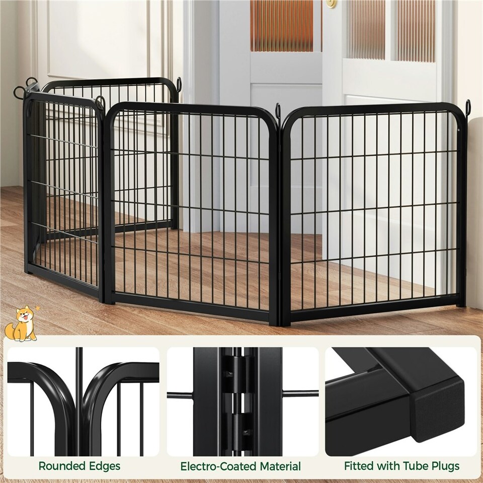 image 1 of Yaheetech 6-Panel Metal Dog Playpen, 60 × 60 cm Black
