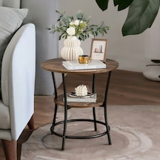 Industrial Round Coffee Table With 2 Shelves Brown