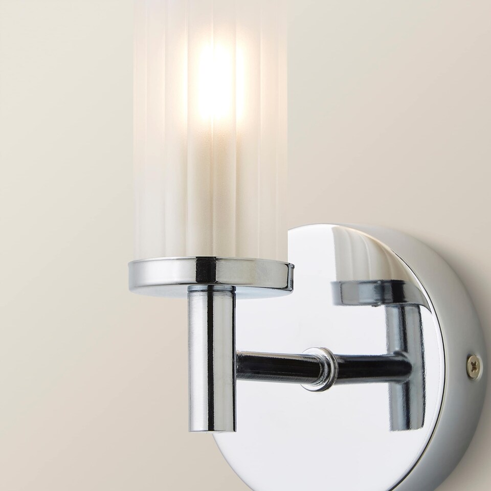 image 1 of ValueLights Canya Chrome IP44 Frosted Glass Wall Light | Silver