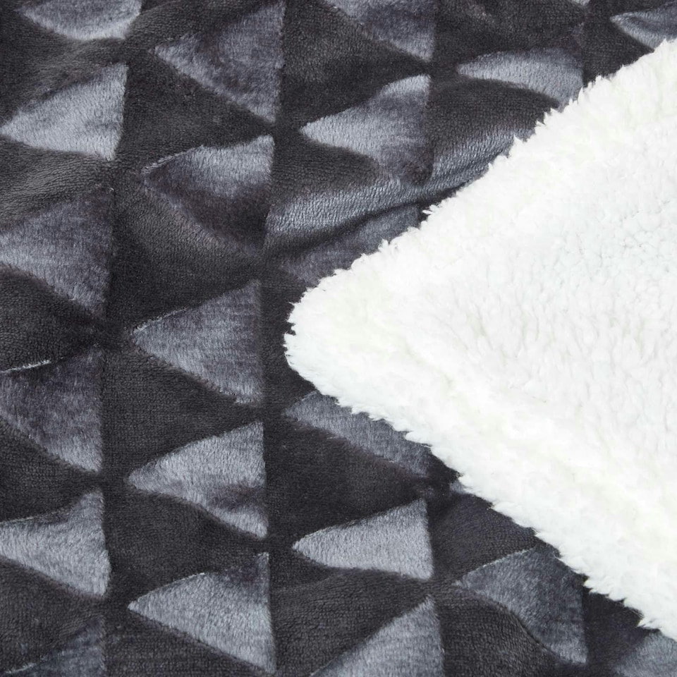 image 1 of Homescapes Dark Grey Geometric Triangle Velvet Throw - 200 x 230 cm | Grey | 1
