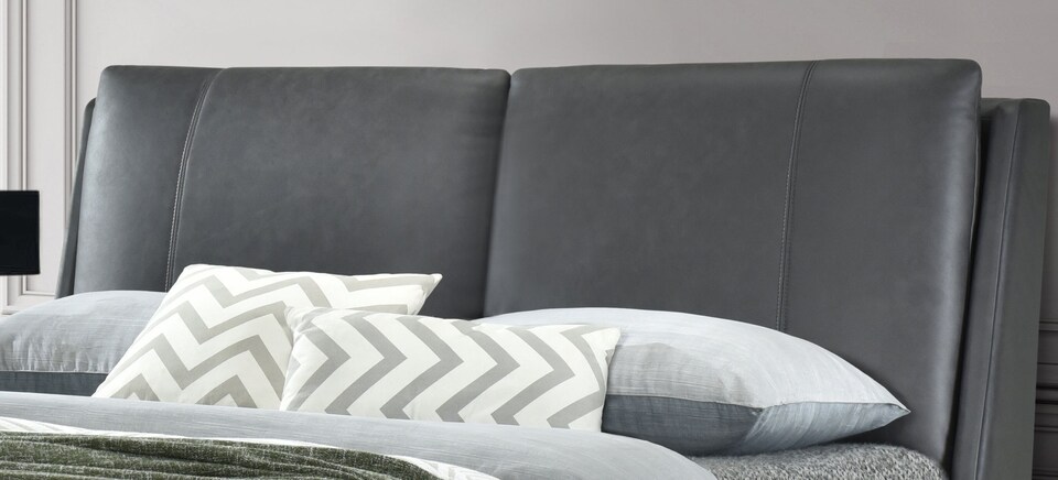 image 1 of 4ft6 Double Faux Leather Upholstered Grey Pillow Back Padded Bed Frame | Grey | Double