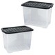 image 1 of 2 x 80 Litres Clear Transparent Base Curve Storage Containers With Black Lids For Home & Office Clear