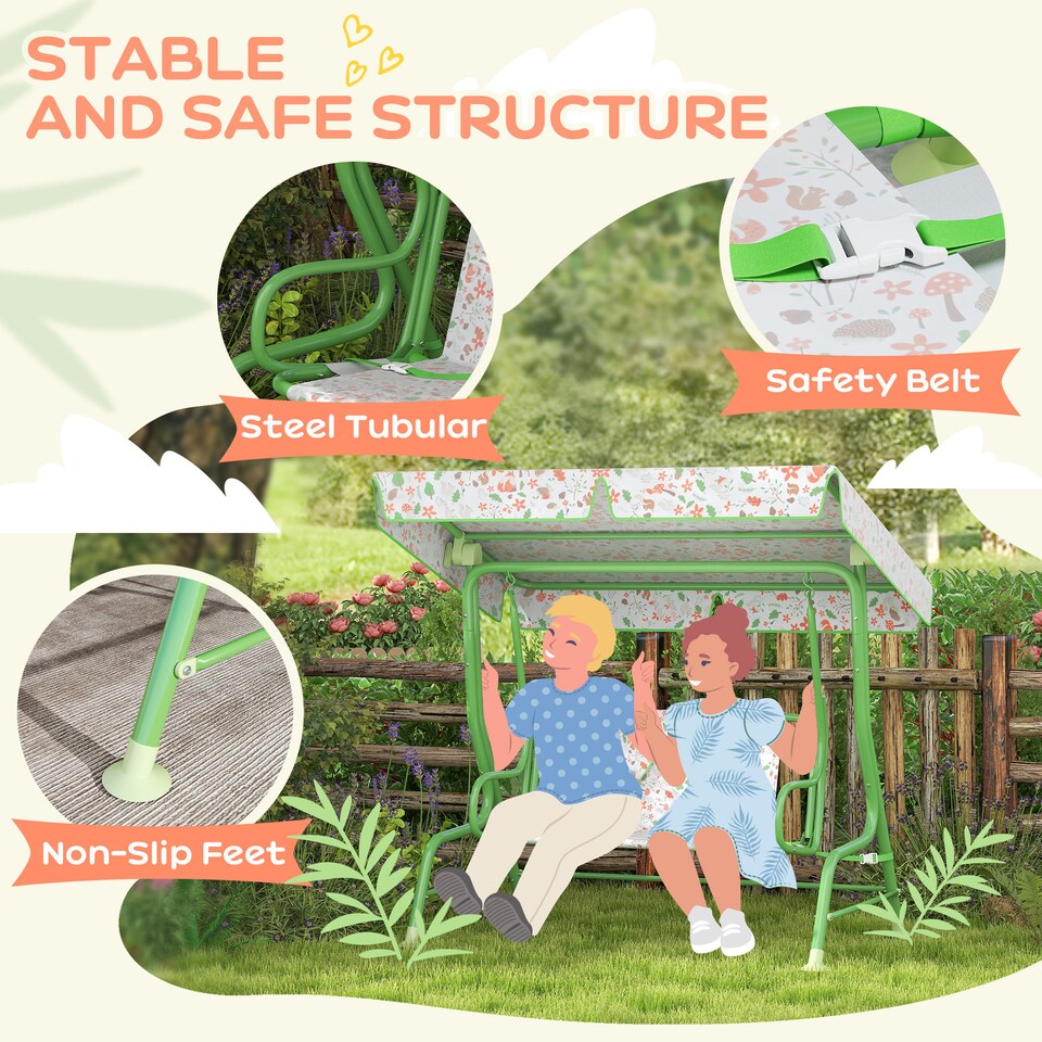 image 1 of AIYAPLAY Kids Garden Swing Chair, Swing Seat with Adjustable Canopy | Green