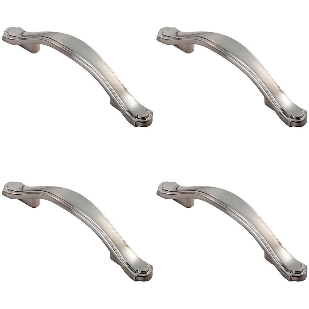 Loops 4x Stepped Edge Cupboard Bow Pull Handle 76mm Fixing Centres Satin Nickel in Metallics