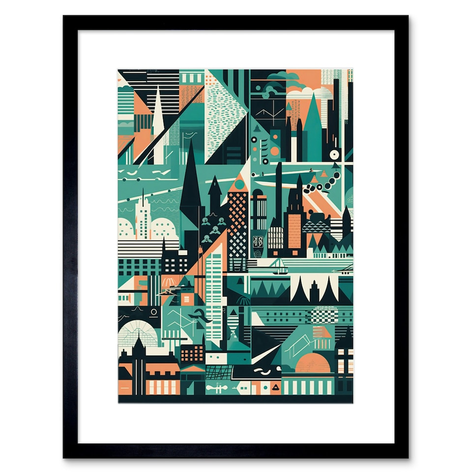 image 1 of Modern Abstract Geometric Dundee Cityscape Design 9x7" Black Framed Wall Art Print