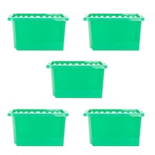 Wham Crystal 5 x 28L Stackable Plastic Storage Boxes with Lids Green