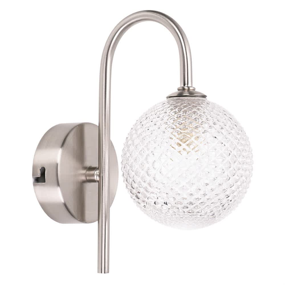 ValueLights Elle Brushed Chrome IP44 Bathroom Single Glass Shade Wall Light with LED Bulb in Silver
