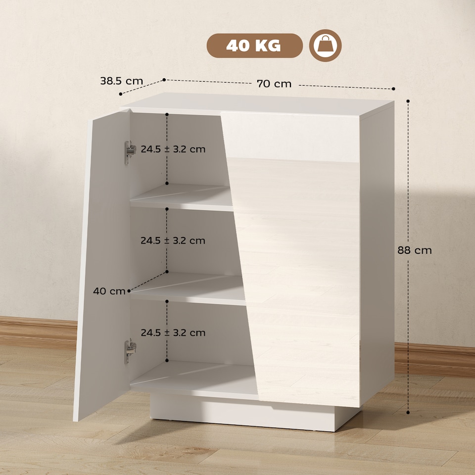 image 1 of HOMCOM High Gloss Storage Cabinet, Freestanding Storage Cupboard with Adjustable Shelves for Living Room, Bedroom, Hallway, White