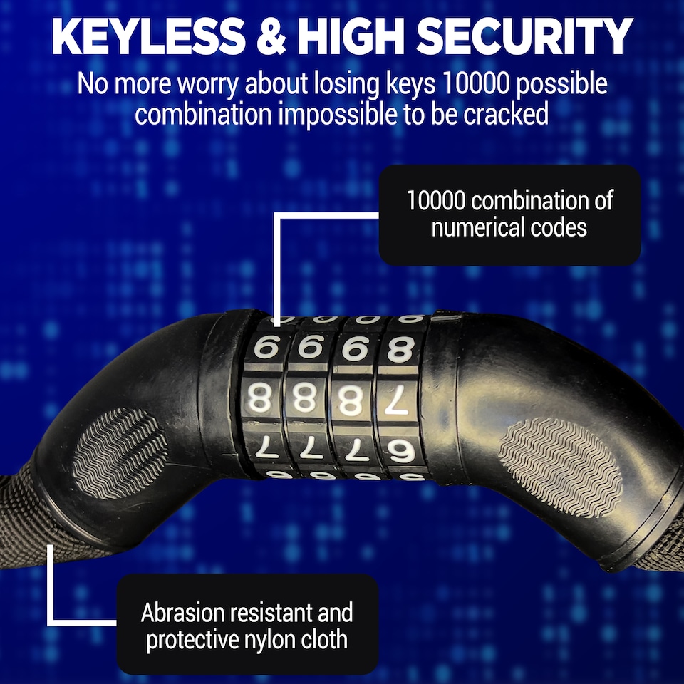 image 1 of Bike Heavy-Duty Chain Lock with 4-Digit Resettable Combination - 8mm x 1.8m