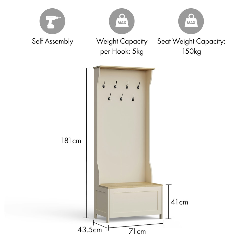 image 1 of VonHaus Hallway Unit Coat Stand with Shoe Storage Bench Cream | One Size