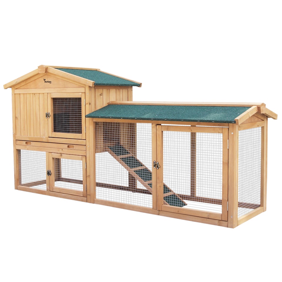 image 1 of Actiaspet - Portable Extra Large Wooden Triangle Rabbit Hutch (Fir & Plywood) | 180 cm x 46 cm x 52 cm (XL Hutch)