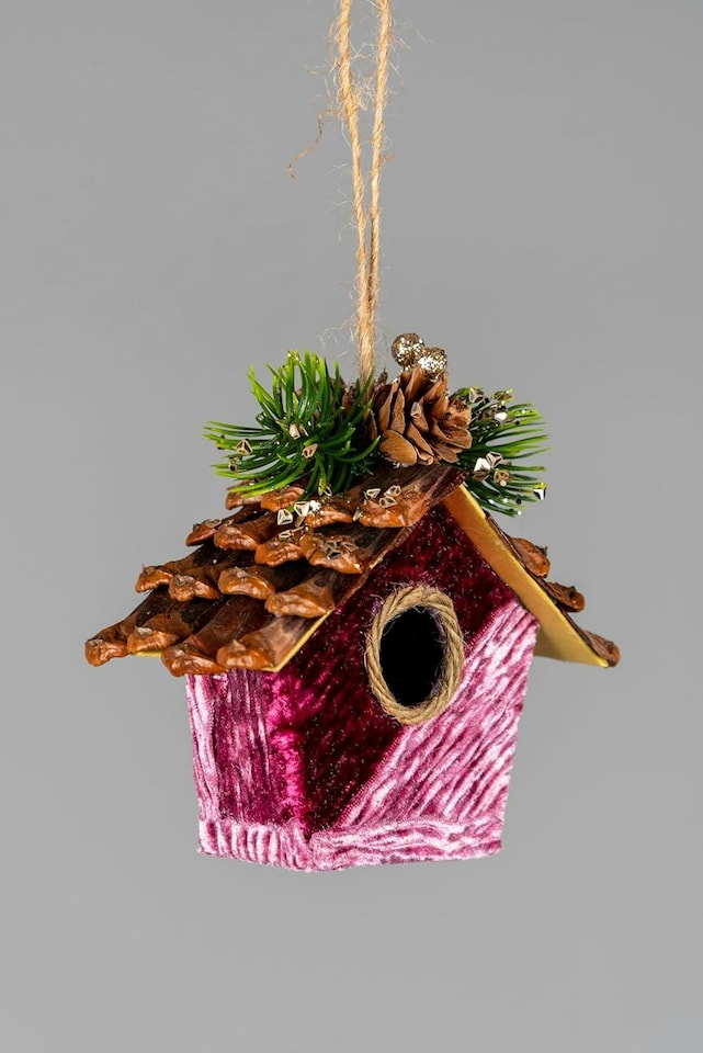 image 1 of Pink Birdhouse 10x11cm - Christmas Hanging Decoration