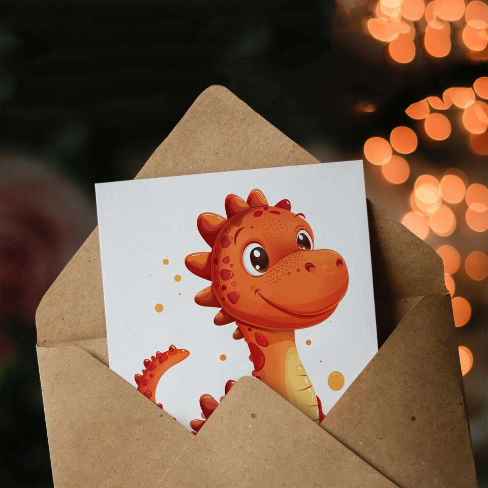 image 1 of Cute Red Baby Dinosaur Cartoon For Child Birthday Card