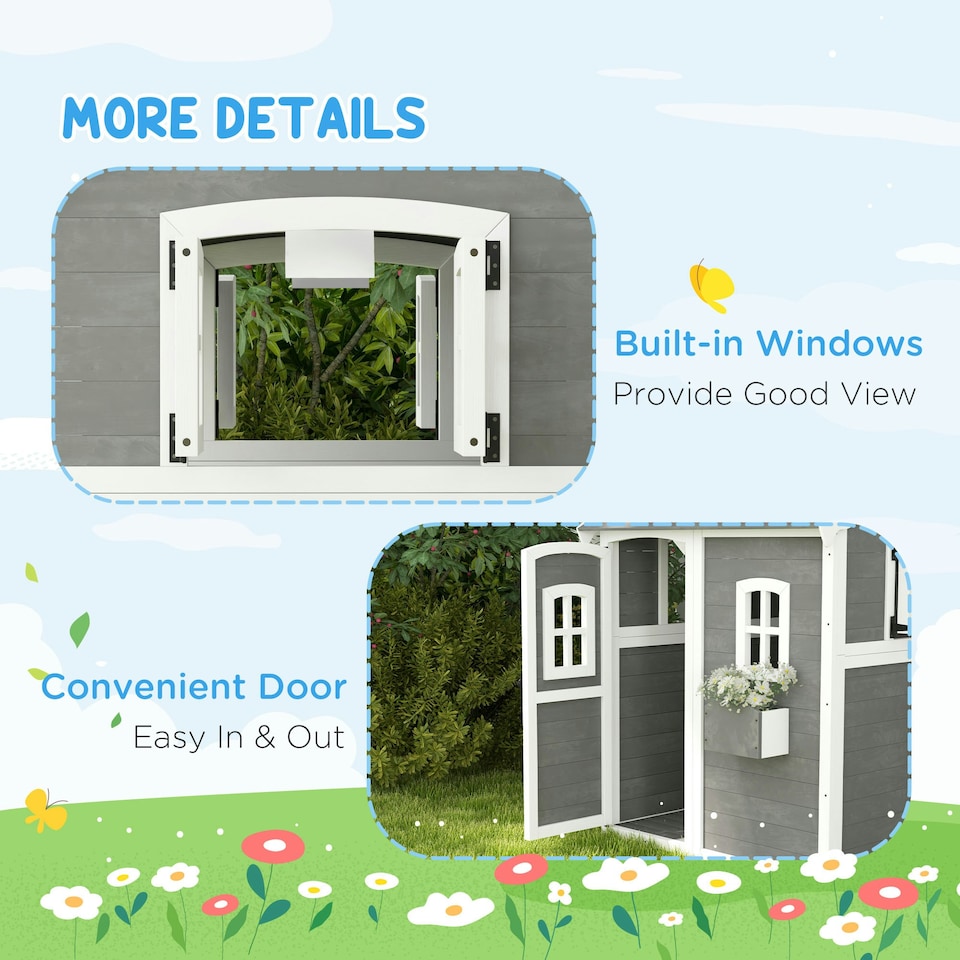 image 1 of Outsunny Wooden Wendy House for Kids with Floor, for Gardens, Patios - Grey