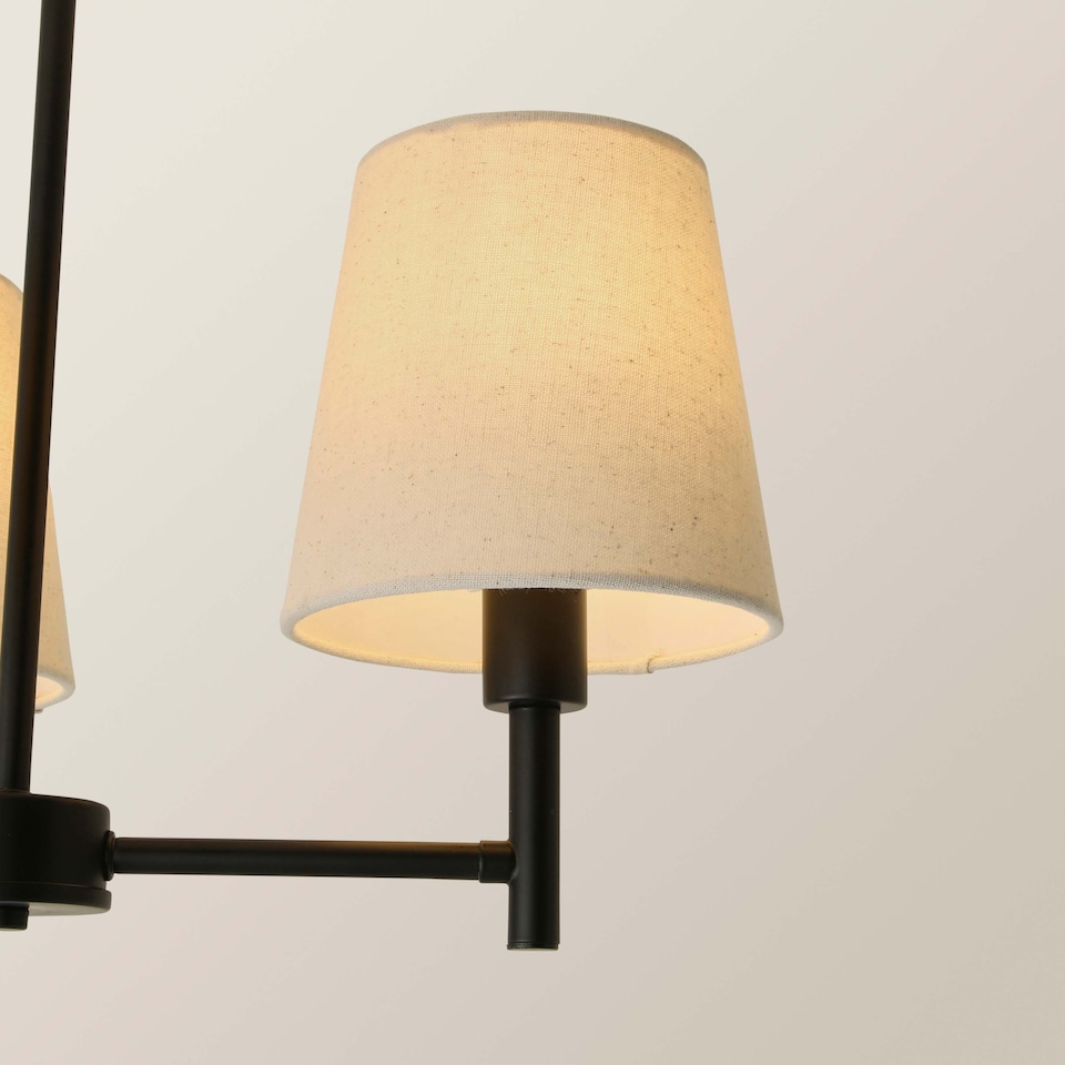 image 1 of ValueLights Kincaid 3 Arm Black Chandelier Ceiling Light Taper Shades and Bulbs