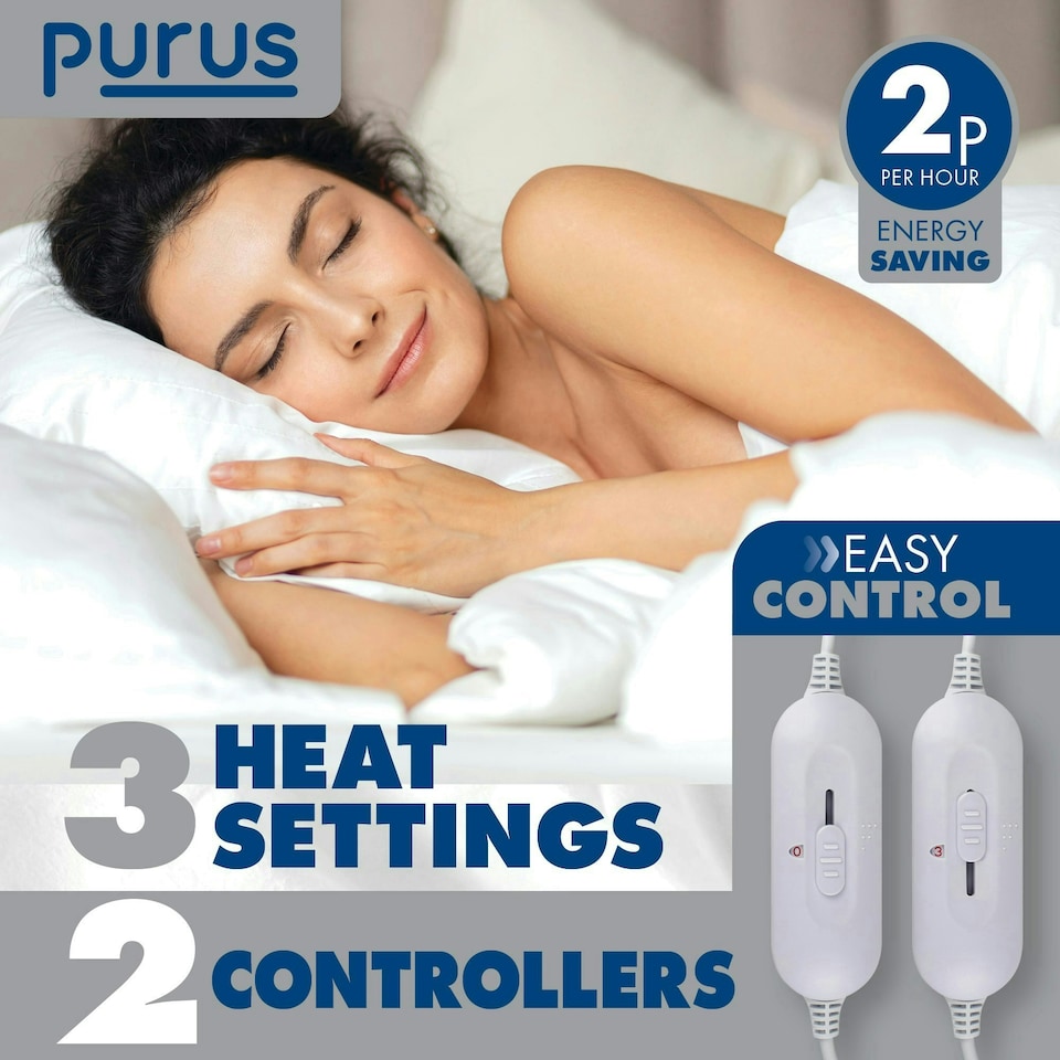 image 1 of Purus Double Bed Electric Heated Under Blanket Fitted Cover Dual Control