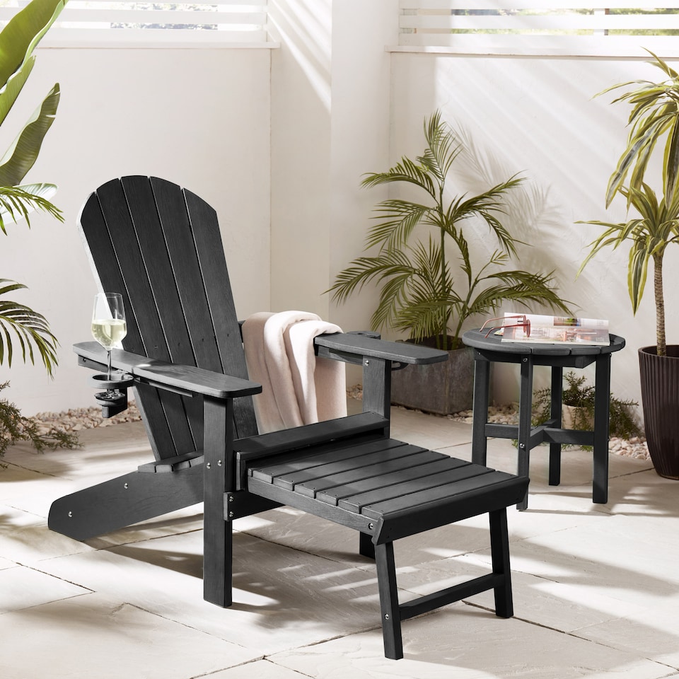 image 1 of Vonhaus Westport Black Adirondack Garden Chair HDPE with Reclining Backrest