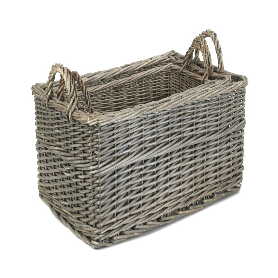 image 1 of Shallow Antique Wash Storage Wicker Basket Set of 3 Brown