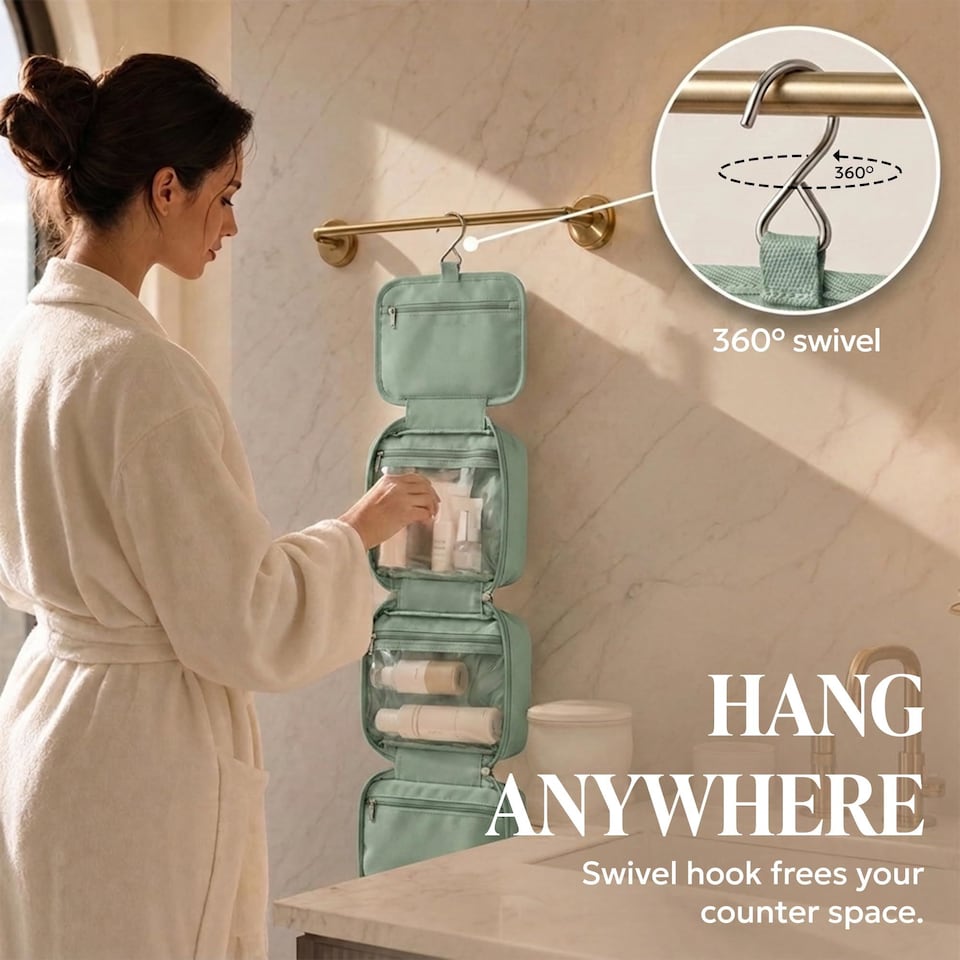 image 1 of Lugg Hanging Toiletry Bag Waterproof Travel Organiser with 360 Swivel Hook