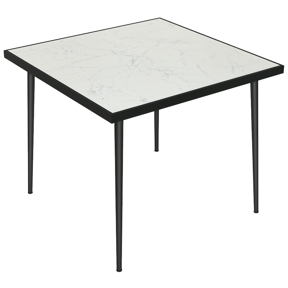 image 1 of Outsunny Outdoor Dining Table for 4 with Marble Effect Tempered Glass Top White