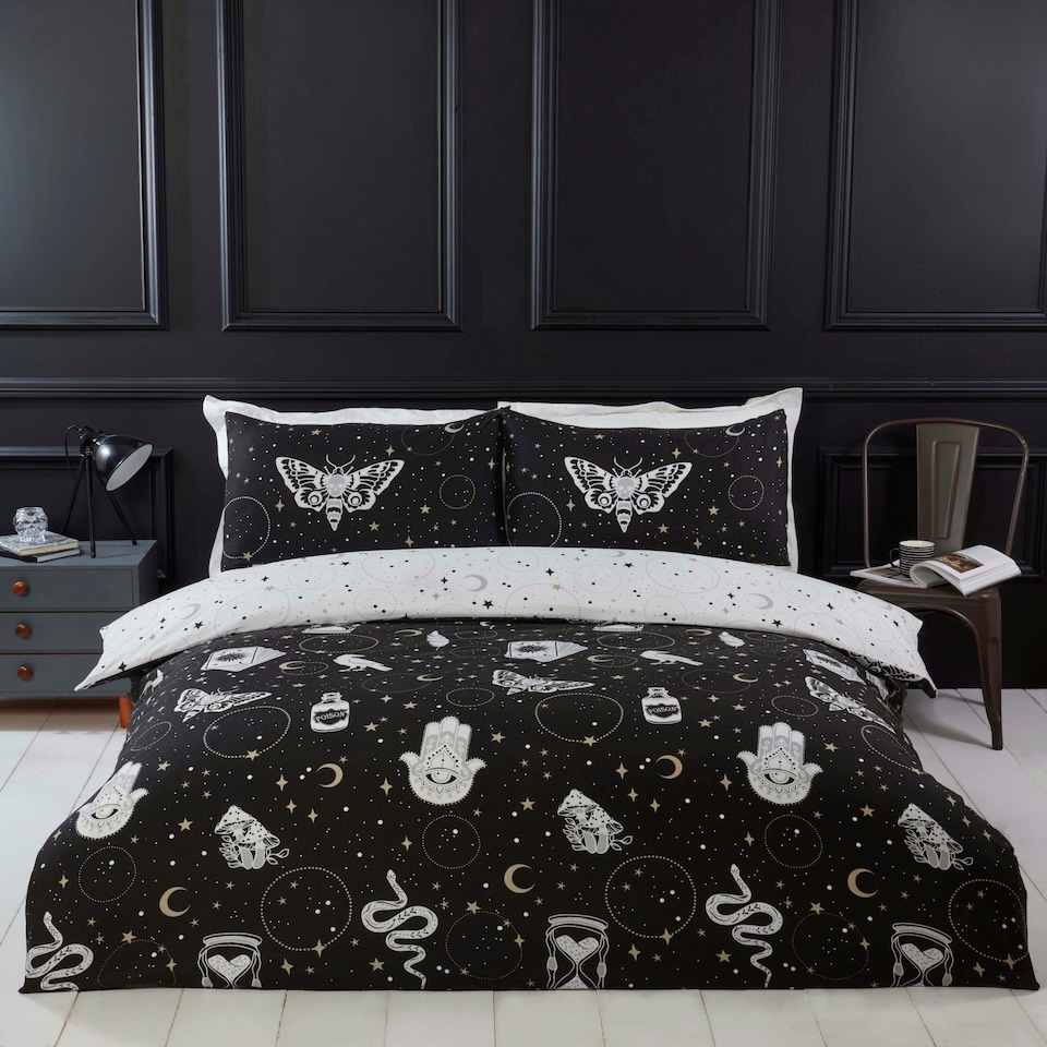 image 1 of Gothic Magick Microfibre Reversible Duvet Set with Pillowcase Multi | King