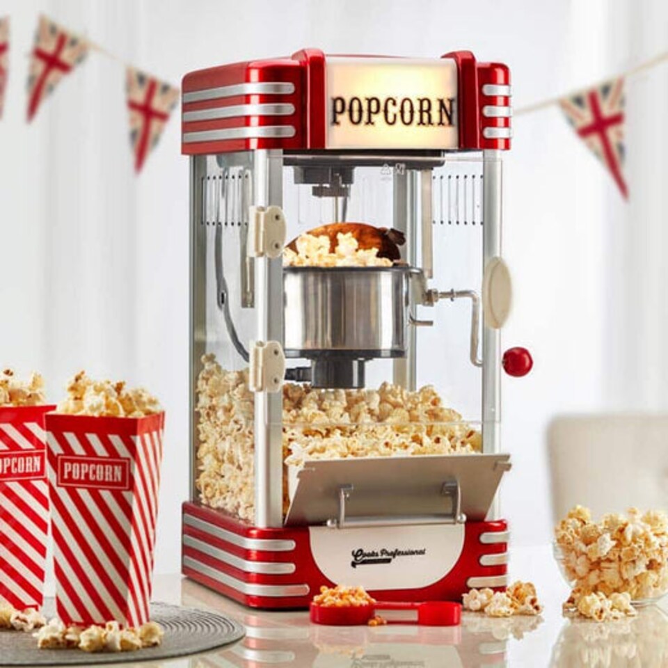 image 1 of Cooks Professional Retro Popcorn Maker Machine 310W with Crank Handle & One Touch Control