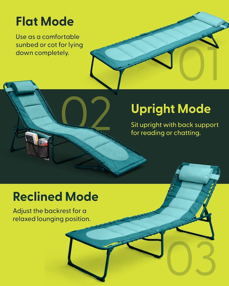 image 1 of Keplin Colour Block Foldable Sun Lounger 4 Position Padded Garden Recliner