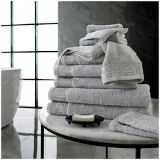 VELVETIO 8 Piece Towel Bale Set Jacquard Greek Key Pattern - 100% Cotton, 450 GSM Grey