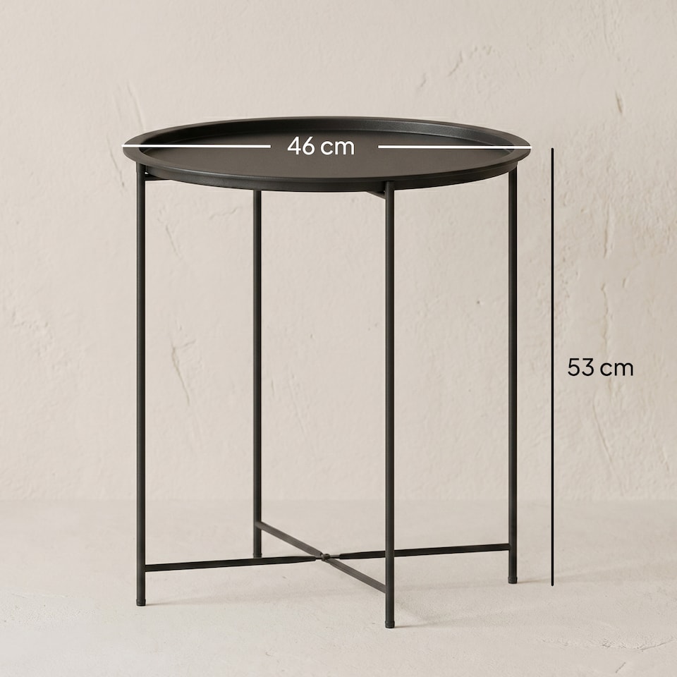 image 1 of Outsunny 46cm Round Garden Table Side Table with Removable Tray, Black