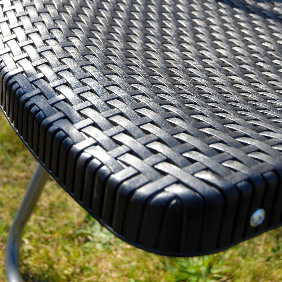 image 1 of Garden Gear Rattan Effect Folding Bistro Set Plastic Wood Effect Table