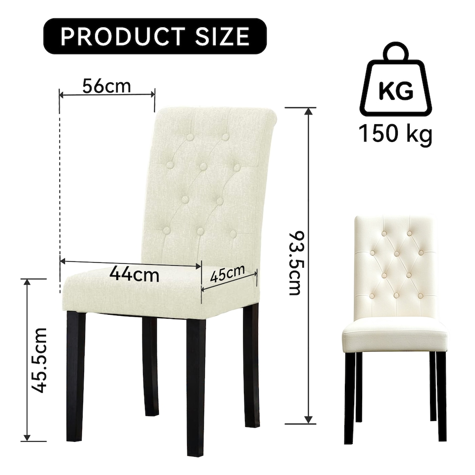 image 1 of MCC Direct Set of 2 Fabric Linen Button Back Kitchen Dining Chairs