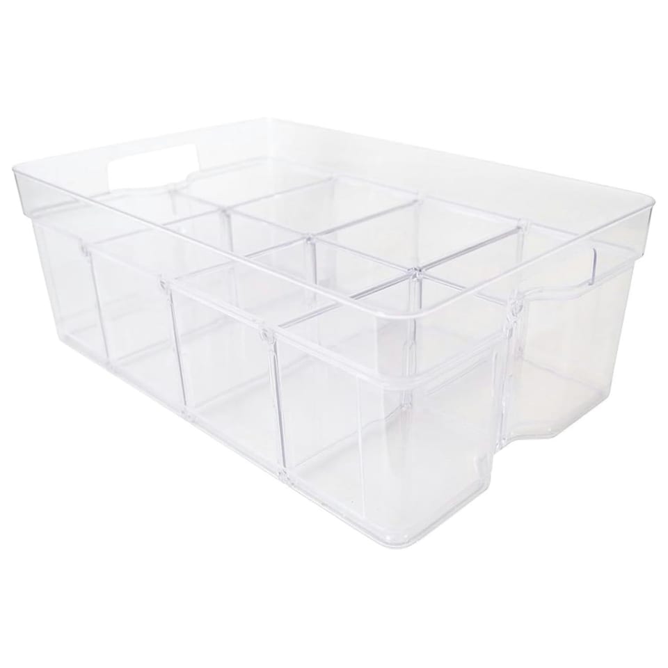 image 1 of 10 x Large (55cm x 35cm x 12.5cm) Adjustable Plastic Modular Storage Compartment Organisers Great For Crafts, Makeup & Food | Clear